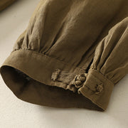 Buddha Stones Summer Plain Casual Frog-Button Women's Cotton Linen Harem Pants With Pockets