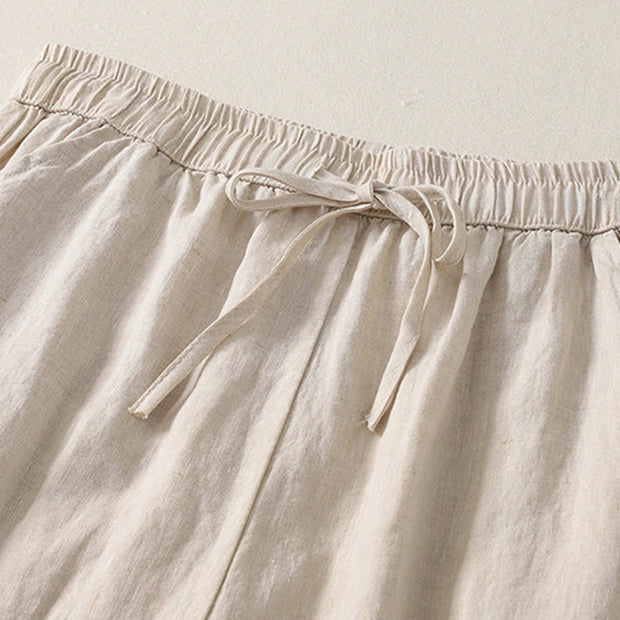 Buddha Stones Summer Plain Casual Frog-Button Women's Cotton Linen Harem Pants With Pockets