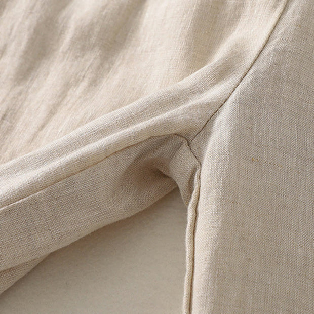 Buddha Stones Summer Plain Casual Frog-Button Women's Cotton Linen Harem Pants With Pockets