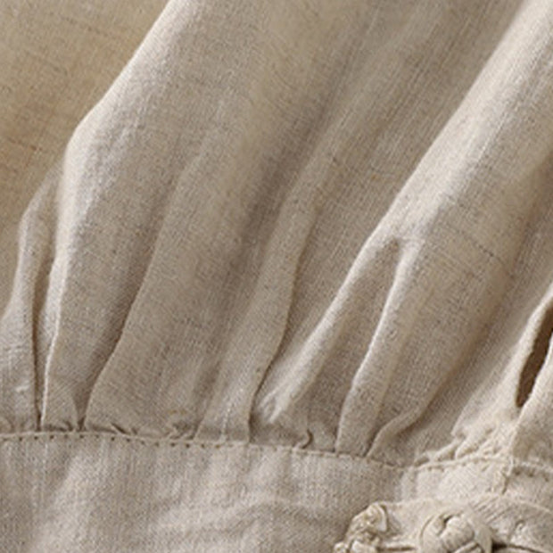 Buddha Stones Summer Plain Casual Frog-Button Women's Cotton Linen Harem Pants With Pockets