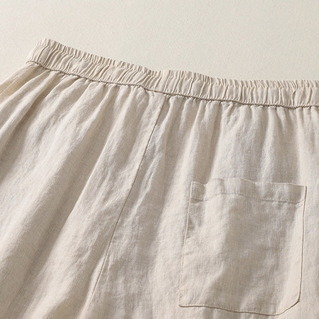 Buddha Stones Summer Plain Casual Frog-Button Women's Cotton Linen Harem Pants With Pockets