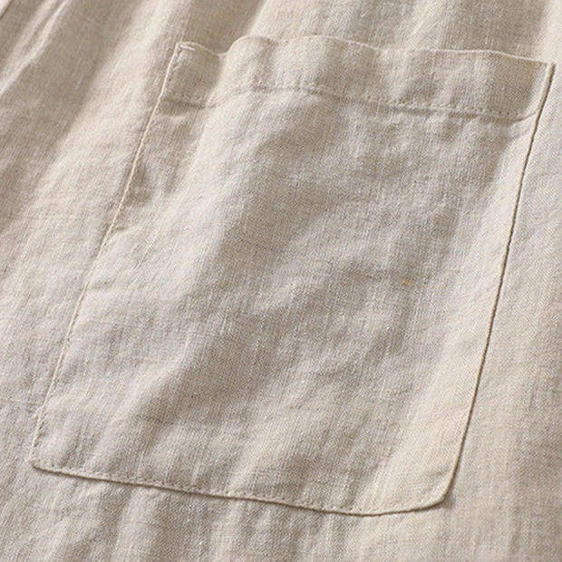 Buddha Stones Summer Plain Casual Frog-Button Women's Cotton Linen Harem Pants With Pockets