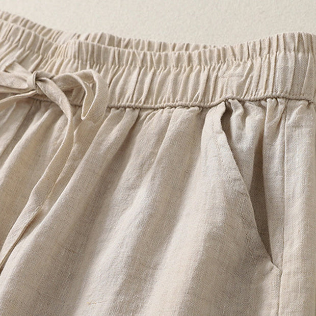 Buddha Stones Summer Plain Casual Frog-Button Women's Cotton Linen Harem Pants With Pockets