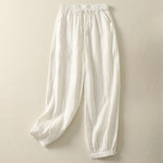 Buddha Stones Summer Plain Casual Frog-Button Women's Cotton Linen Harem Pants With Pockets