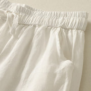 Buddha Stones Summer Plain Casual Frog-Button Women's Cotton Linen Harem Pants With Pockets