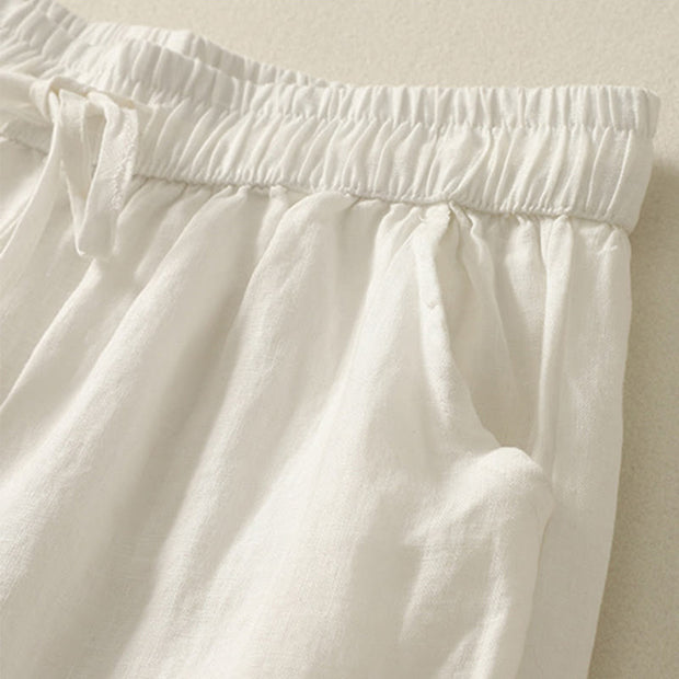 Buddha Stones Summer Plain Casual Frog-Button Women's Cotton Linen Harem Pants With Pockets