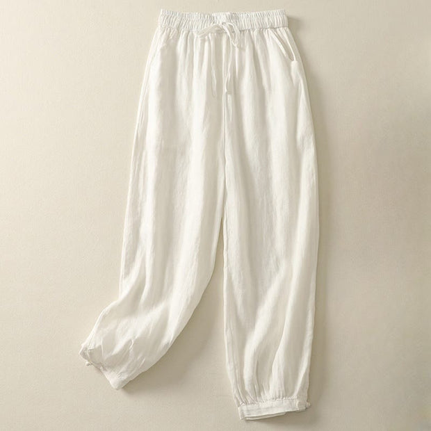 Buddha Stones Summer Plain Casual Frog-Button Women's Cotton Linen Harem Pants With Pockets