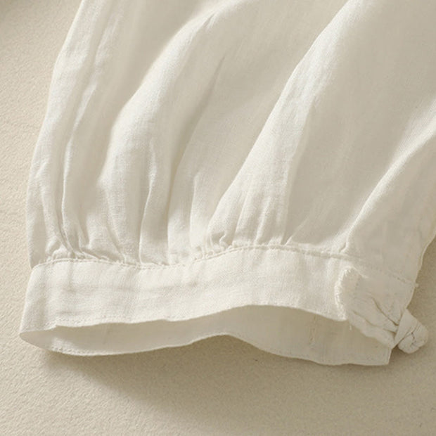 Buddha Stones Summer Plain Casual Frog-Button Women's Cotton Linen Harem Pants With Pockets