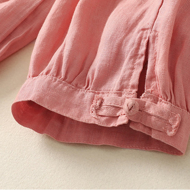 Buddha Stones Summer Plain Casual Frog-Button Women's Cotton Linen Harem Pants With Pockets