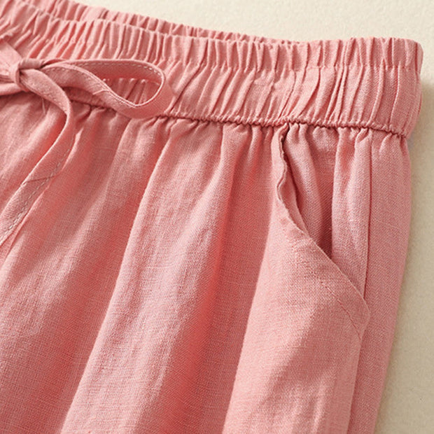 Buddha Stones Summer Plain Casual Frog-Button Women's Cotton Linen Harem Pants With Pockets