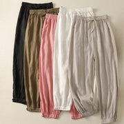 Buddha Stones Summer Plain Casual Frog-Button Women's Cotton Linen Harem Pants With Pockets
