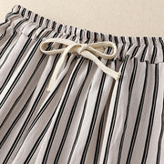 Buddha Stones Casual Acrylic Stripe Lace-up Women's Wide Leg Pants With Pockets