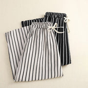 Buddha Stones Casual Acrylic Stripe Lace-up Women's Wide Leg Pants With Pockets