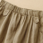 Buddha Stones Summer Plain Casual 7-8 Length Buttons Women's Cotton Linen Harem Pants With Pockets