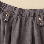 Buddha Stones Summer Plain Casual 7-8 Length Buttons Women's Cotton Linen Harem Pants With Pockets