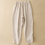 Buddha Stones Summer Plain Casual 7-8 Length Buttons Women's Cotton Linen Harem Pants With Pockets