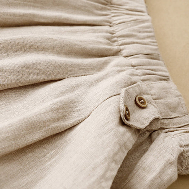 Buddha Stones Summer Plain Casual 7-8 Length Buttons Women's Cotton Linen Harem Pants With Pockets