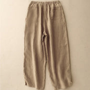 Buddha Stones Summer Plain Casual 7-8 Length Lace-up Women's Cotton Linen Harem Pants With Pockets