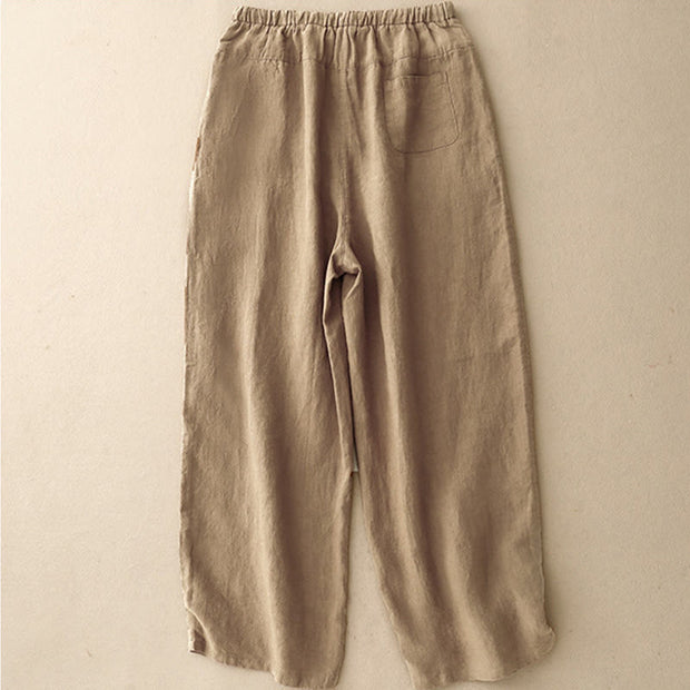 Buddha Stones Summer Plain Casual 7-8 Length Lace-up Women's Cotton Linen Harem Pants With Pockets