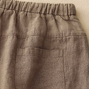 Buddha Stones Summer Plain Casual 7-8 Length Lace-up Women's Cotton Linen Harem Pants With Pockets