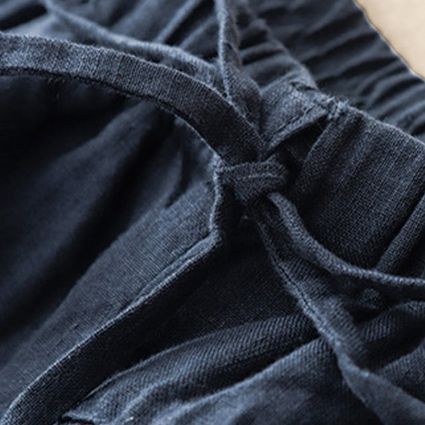 Buddha Stones Summer Plain Casual 7-8 Length Lace-up Women's Cotton Linen Harem Pants With Pockets