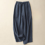 Buddha Stones Summer Plain Casual 7-8 Length Lace-up Women's Cotton Linen Harem Pants With Pockets