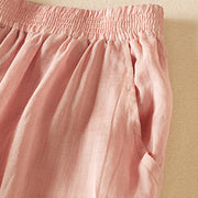 Buddha Stones Summer Plain Casual 7-8 Length Women's Double Layer Cotton Linen Harem Pants With Pockets