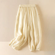 Buddha Stones Summer Plain Casual 7-8 Length Women's Double Layer Cotton Linen Harem Pants With Pockets