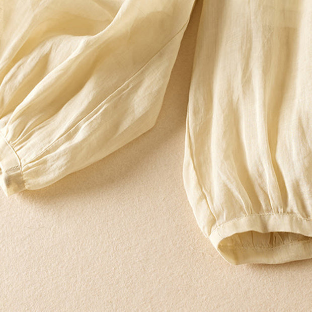 Buddha Stones Summer Plain Casual 7-8 Length Women's Double Layer Cotton Linen Harem Pants With Pockets