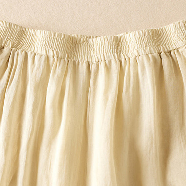 Buddha Stones Summer Plain Casual 7-8 Length Women's Double Layer Cotton Linen Harem Pants With Pockets