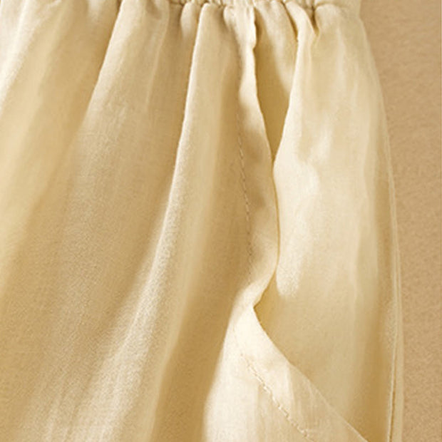 Buddha Stones Summer Plain Casual 7-8 Length Women's Double Layer Cotton Linen Harem Pants With Pockets