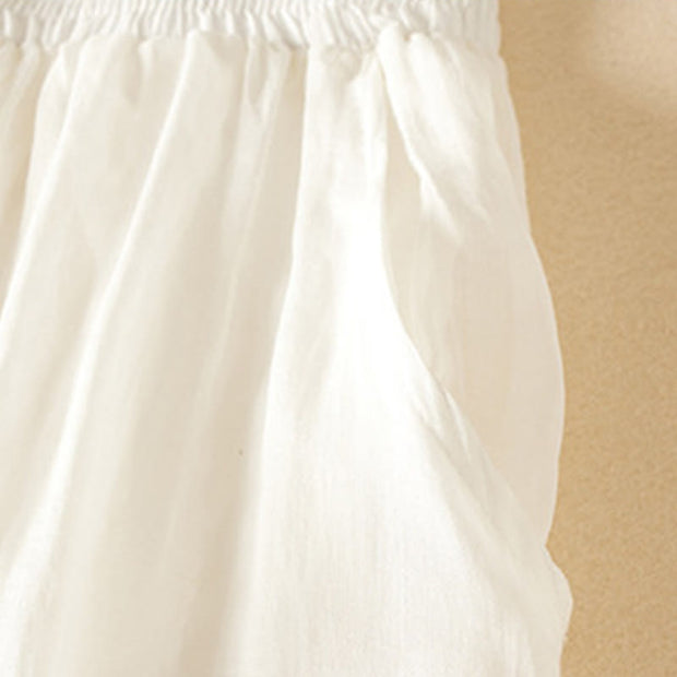 Buddha Stones Summer Plain Casual 7-8 Length Women's Double Layer Cotton Linen Harem Pants With Pockets