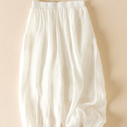 Buddha Stones Summer Plain Casual 7-8 Length Women's Double Layer Cotton Linen Harem Pants With Pockets