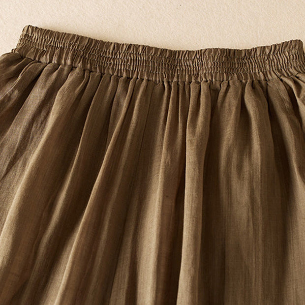 Buddha Stones Summer Plain Casual 7-8 Length Women's Double Layer Cotton Linen Harem Pants With Pockets