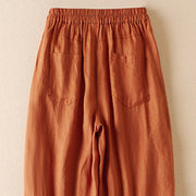 Buddha Stones Summer Plain Casual 7-8 Length Wood ear Women's Cotton Linen Harem Pants With Pockets