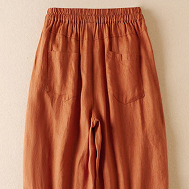 Buddha Stones Summer Plain Casual 7-8 Length Wood ear Women's Cotton Linen Harem Pants With Pockets