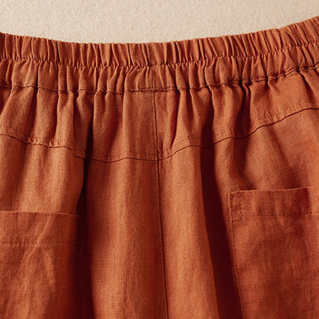 Buddha Stones Summer Plain Casual 7-8 Length Wood ear Women's Cotton Linen Harem Pants With Pockets