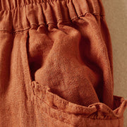 Buddha Stones Summer Plain Casual 7-8 Length Wood ear Women's Cotton Linen Harem Pants With Pockets
