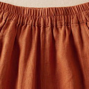 Buddha Stones Summer Plain Casual 7-8 Length Wood ear Women's Cotton Linen Harem Pants With Pockets