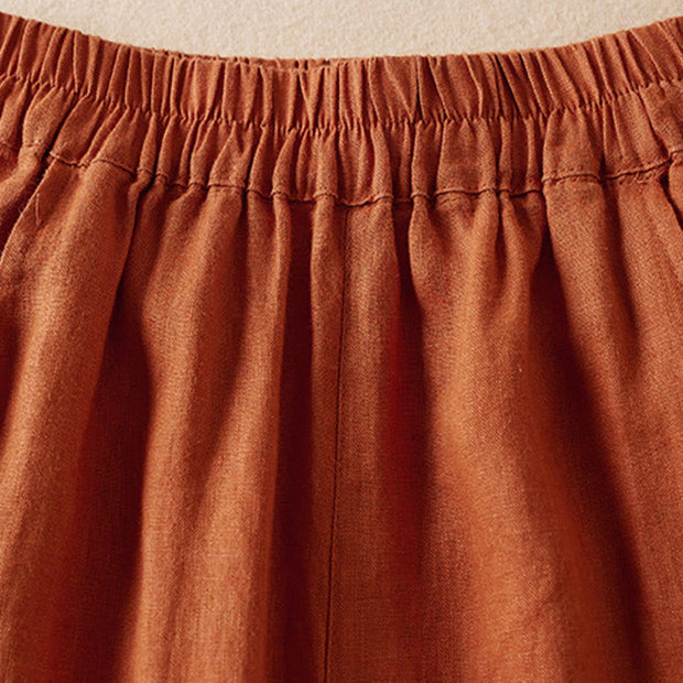 Buddha Stones Summer Plain Casual 7-8 Length Wood ear Women's Cotton Linen Harem Pants With Pockets