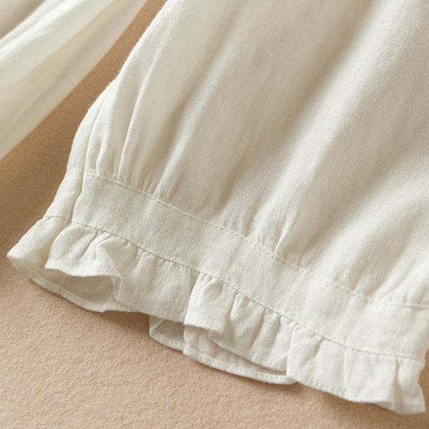 Buddha Stones Summer Plain Casual 7-8 Length Wood ear Women's Cotton Linen Harem Pants With Pockets