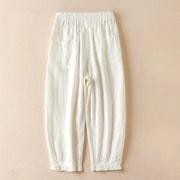 Buddha Stones Summer Plain Casual 7-8 Length Wood ear Women's Cotton Linen Harem Pants With Pockets