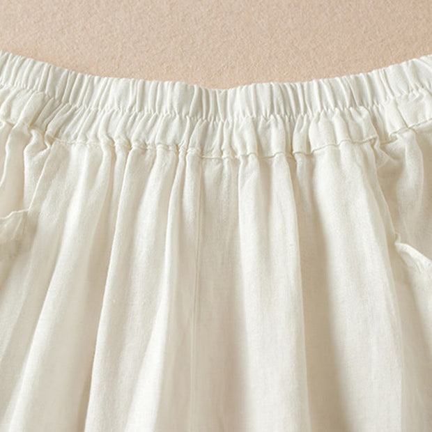 Buddha Stones Summer Plain Casual 7-8 Length Wood ear Women's Cotton Linen Harem Pants With Pockets