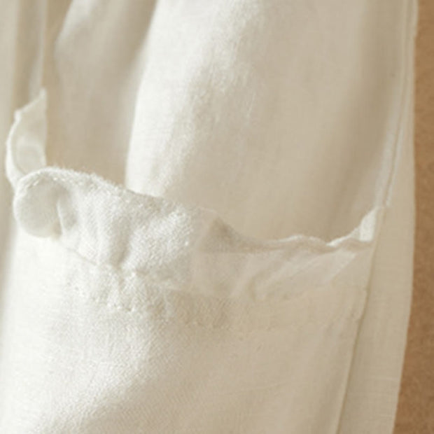 Buddha Stones Summer Plain Casual 7-8 Length Wood ear Women's Cotton Linen Harem Pants With Pockets