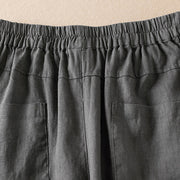 Buddha Stones Summer Plain Casual 7-8 Length Wood ear Women's Cotton Linen Harem Pants With Pockets
