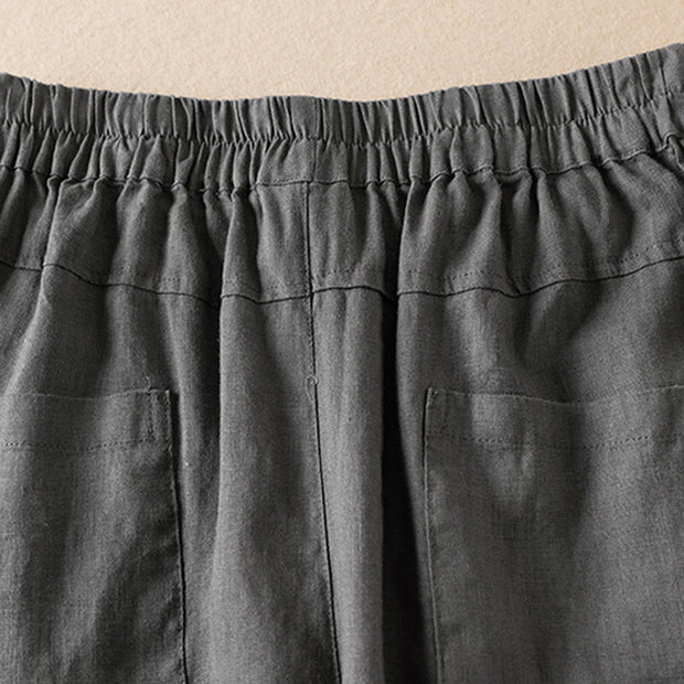 Buddha Stones Summer Plain Casual 7-8 Length Wood ear Women's Cotton Linen Harem Pants With Pockets