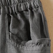 Buddha Stones Summer Plain Casual 7-8 Length Wood ear Women's Cotton Linen Harem Pants With Pockets