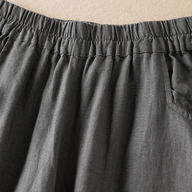 Buddha Stones Summer Plain Casual 7-8 Length Wood ear Women's Cotton Linen Harem Pants With Pockets