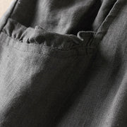 Buddha Stones Summer Plain Casual 7-8 Length Wood ear Women's Cotton Linen Harem Pants With Pockets