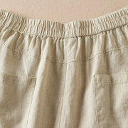 Buddha Stones Summer Plain Casual 7-8 Length Wood ear Women's Cotton Linen Harem Pants With Pockets